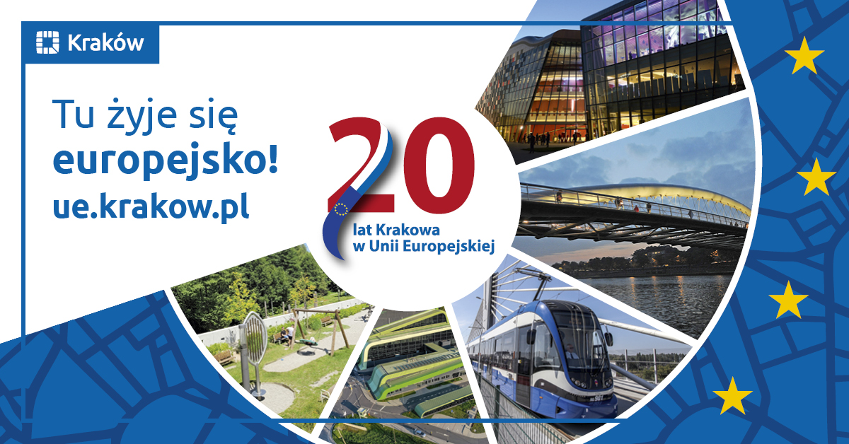 plakat Obchody 20-lecia Krakowa w Unii Europejskiej