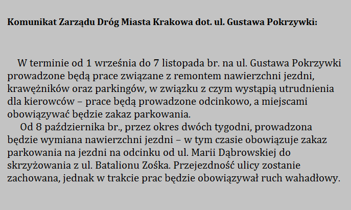 komunikat Gustawa Pokrzywki
