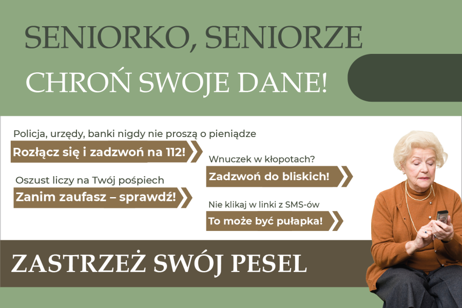 Plakat: Seniorko, Seniorze chroń swoje dane