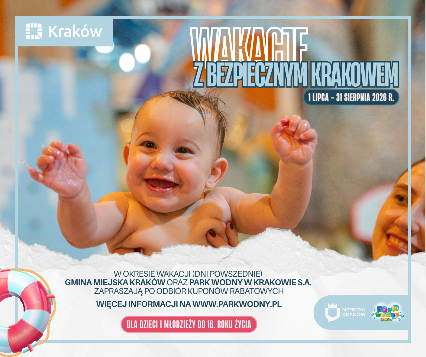Informacja o programie „Wakacje z Bezpiecznym Krakowem” w Parku Wodnym - edycja 2026