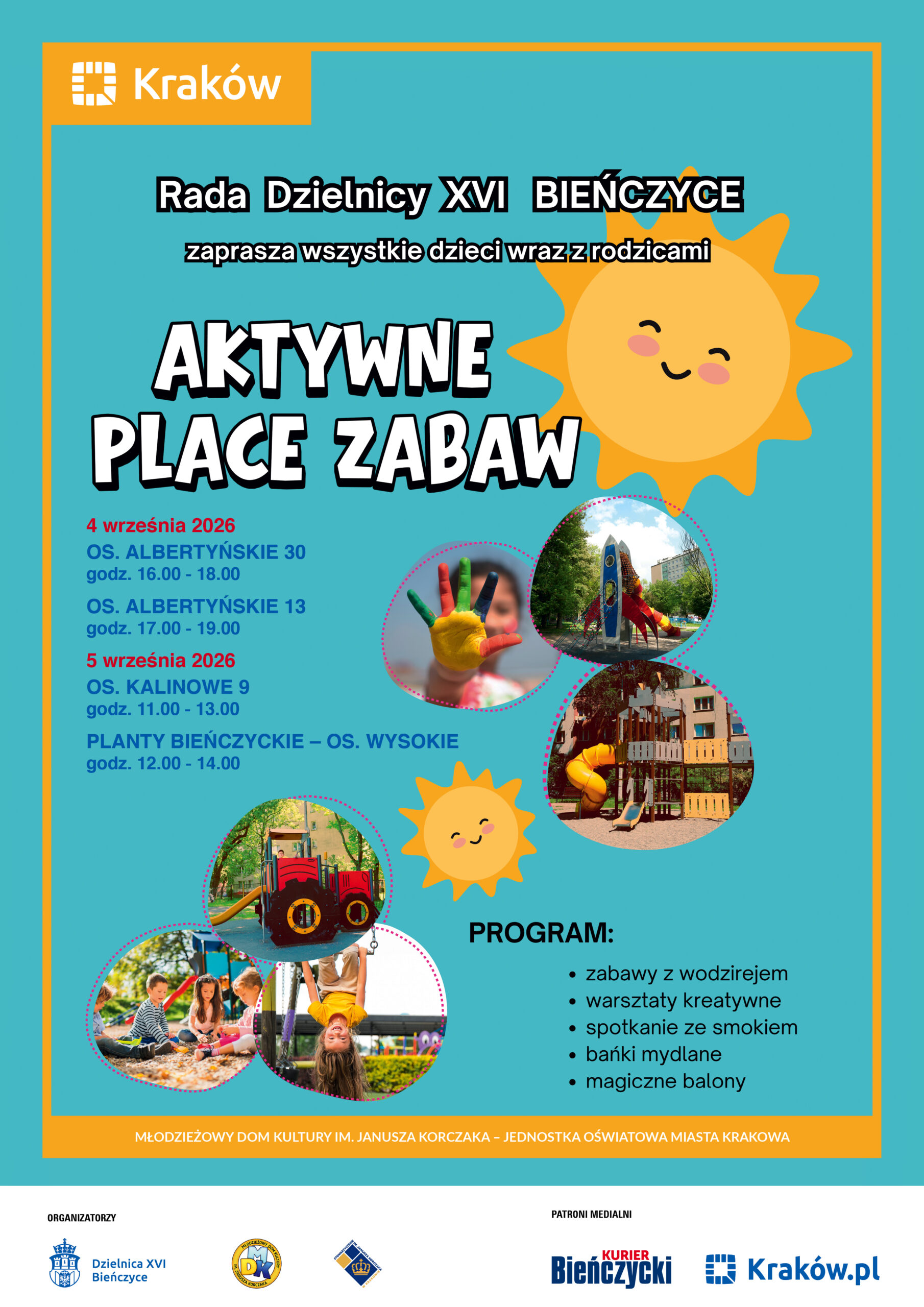 Plakat cyklu lokalnych spotkań z mieszkańcami- Aktywne Place Zabaw