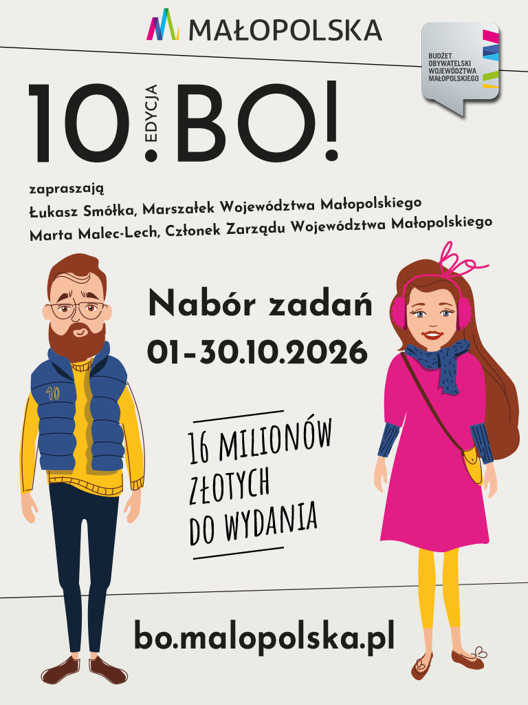 Od 1 do 30 października mieszkańcy województwa, którzy ukończyli 16 lat, mogą zgłaszać zadania do 10. edycji Budżetu Obywatelskiego Województwa Małopolskiego